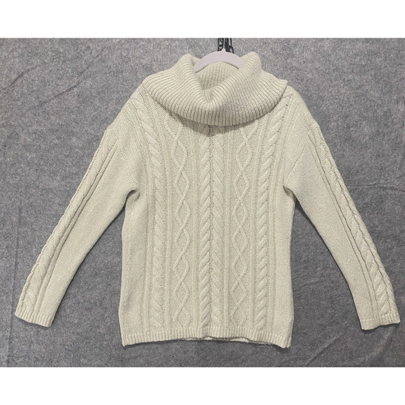 Talbots Alpaca Wool Blend Cable Knit‎ Sweater Sz M Cream Metallic Cowl Neck NOTE - Picture 4 of 9
